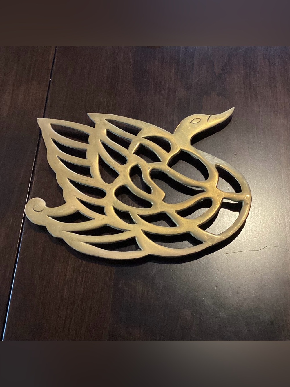 Mann Brass Swan Trivet with Rubber Feet. Vintage. Korea